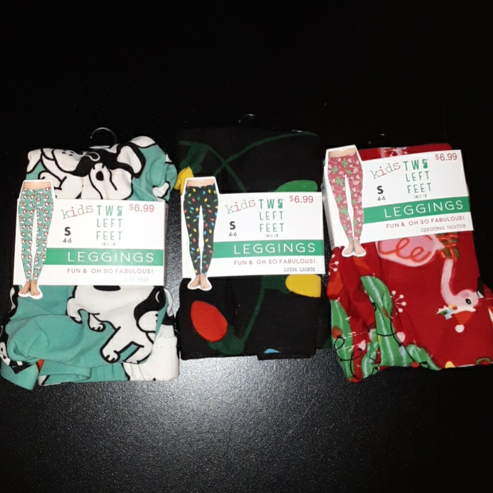 3 New Pairs Girls Size Small 4-6 Holiday Leggings